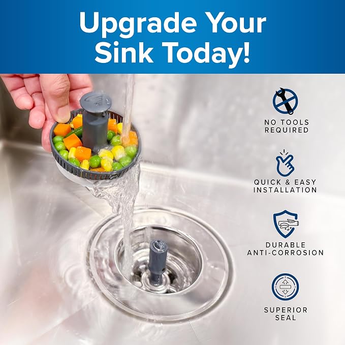 Drain Hero 3-in-1 Kitchen Sink Strainer, Stopper, & Basket | ClickLock Technology | Universal Fit 3.5" Drain Protector | Rust-Proof Stainless Steel