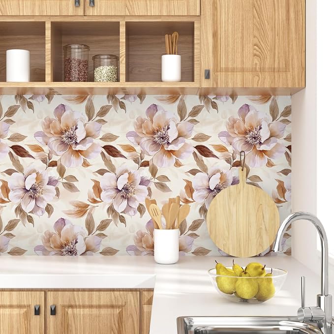 Light Flower Peel and Stick Contact Paper 17.5" × 118", Purple | Self Adhesive/Removable/Waterproof/Thick Vinyl Contact Paper for Bathroom Bedroom Shelf Cabinet Drawer,Prepasted,Easy Peel