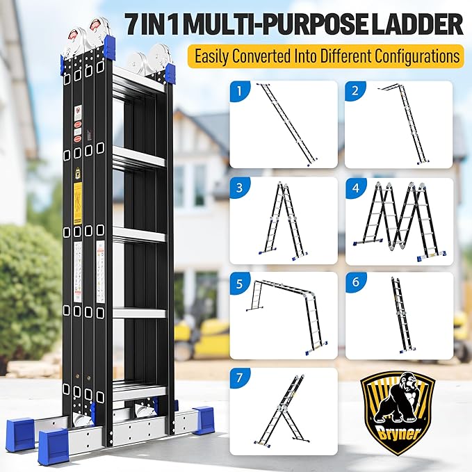 7 in 1 Ladder 19.7ft Multi-Purpose Extension Ladders, Folding Adjustable Aluminium Telescoping Step Folding Ladder 330lbs