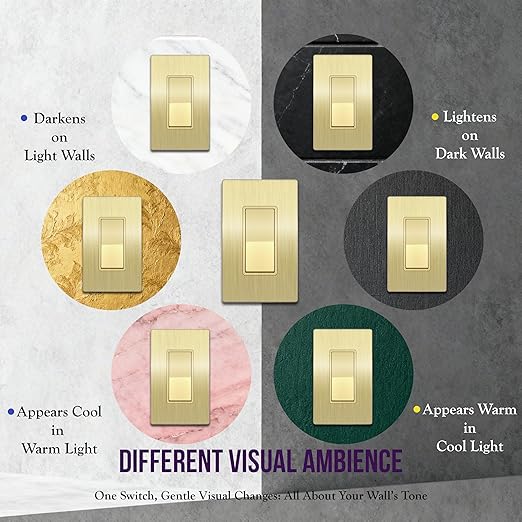 ENERLITES Elite Series Decorator Light Switch with Brushed Screwless Wall Plate, Single Pole, 3 Wire, Grounding Screw, Residential Grade, 15A 120V, UL Listed, 91150-GDWBP5P, Brushed Gold (5 Pack)
