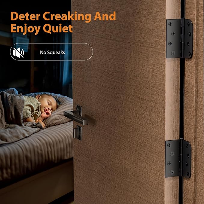 24 Pack Matte Black Door Hinges 4 Inch, Heavy Duty Exterior Hinges with Square & 5/8" Radius Corners, Removable Pin Design for Quiet Residential Front & Back Doors