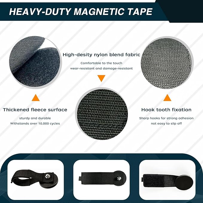 Zihvfzu 4 Pack Magnetic Hook Straps - 2.59" Heavy Duty Magnetic Tool Holder for Garage, Workshop, RV, Pickup - Cable Management Wrap for Extension Cord, Rope, Hose, Wire - Strong Magnet Tie for Tools
