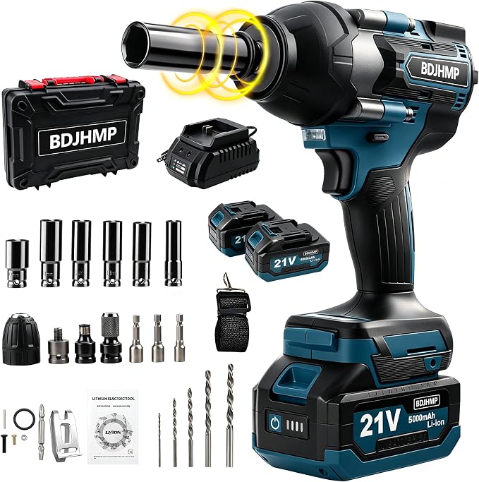 Cordless Impact Wrench 1/2 Inch, Brushless Impact Gun 1500 N.m/1106ft-lbs | Compatible with Makita 18V Batteries, 3000 RPM, 4 Speeds, Built-in LED, Impact Driver for Car Home, Blue With Battery