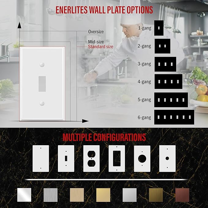 ENERLITES Toggle Light Switch Metal Cover Plate, Wall Plate, Corrosion Resistant, Standard Size 1-Gang 4.50" x 2.76", Powder Coated Stamped Steel, 7711-WG, White Gloss