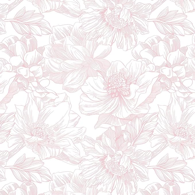 393"x17.3" Peel and Stick Wallpaper Floral Contact Paper Boho White Pink Flower Wallpaper Removable Wall Paper Self Adhesive Modern for Cabinets Drawers Bedroom Thicken Vinyl