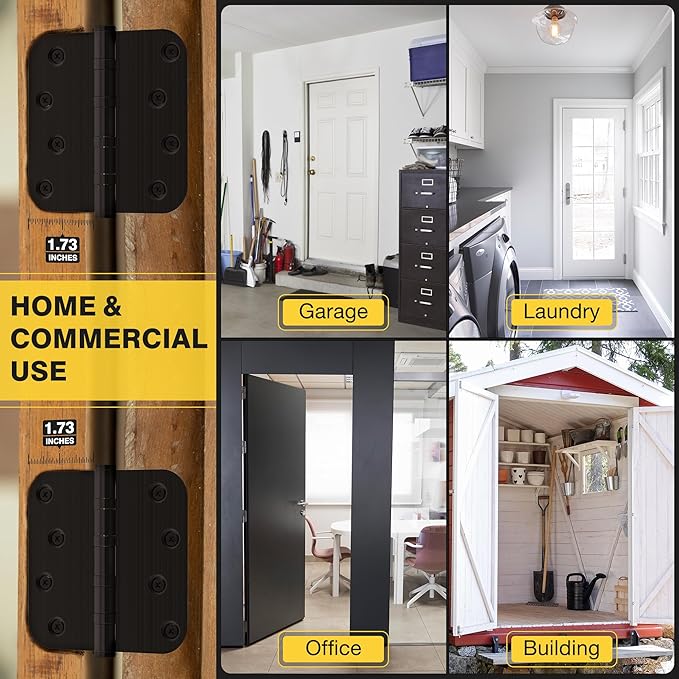 KOLET Ball Bearing Door Hinges, 4 x 4 Inches Door Hinges, Heavy Duty Stainless Steel Hinges, 5/8'' Radius Corner, Smooth and Quiet, Non Removable Pin, Matte Black, 3 Pack