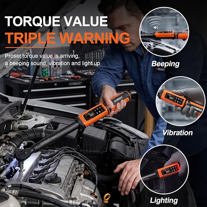 Digital Torque Wrench 1/2 Drive,Preset Value(3.76-250.8Ft.lbs./5.1-340Nm) | Buzzer and LED Alert,±2% High Accuracy,72-Tooth, Quick Release,Reversible,Large Screen,for Bike Motorcycle,Gift for Men,DIY