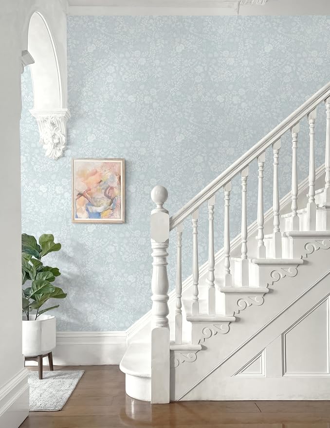 Guvana Blue and White Peel and Stick Wallpaper Floral Wallpaper Slef Adhesive Removable Waterproof Contact Paper Boho Wall Paper for Living Room Bedroom Bedroom Bathroom Kitchen 17.3“×197”
