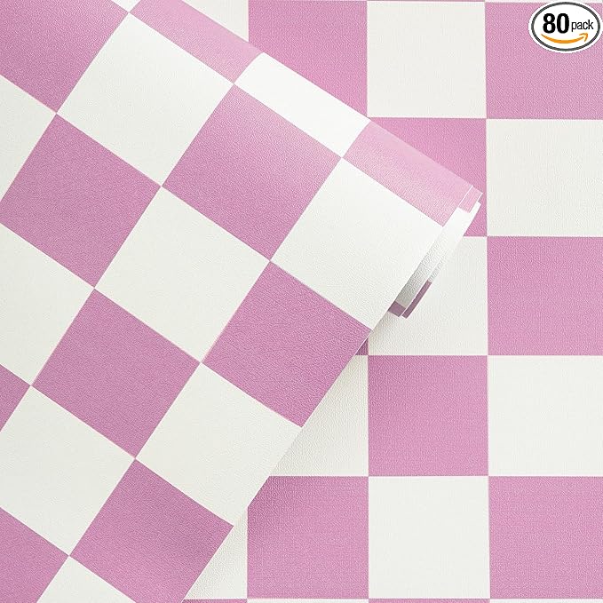 Yasinet Pink Peel and Stick Wallpaper Checkered Wallpaper Modern Pink and White Checkerboard Contact Paper Girl Bedroom Removable Self Adhesive Wall Paper Waterproof for Bathroom Vinyl 17.3" × 393.7“