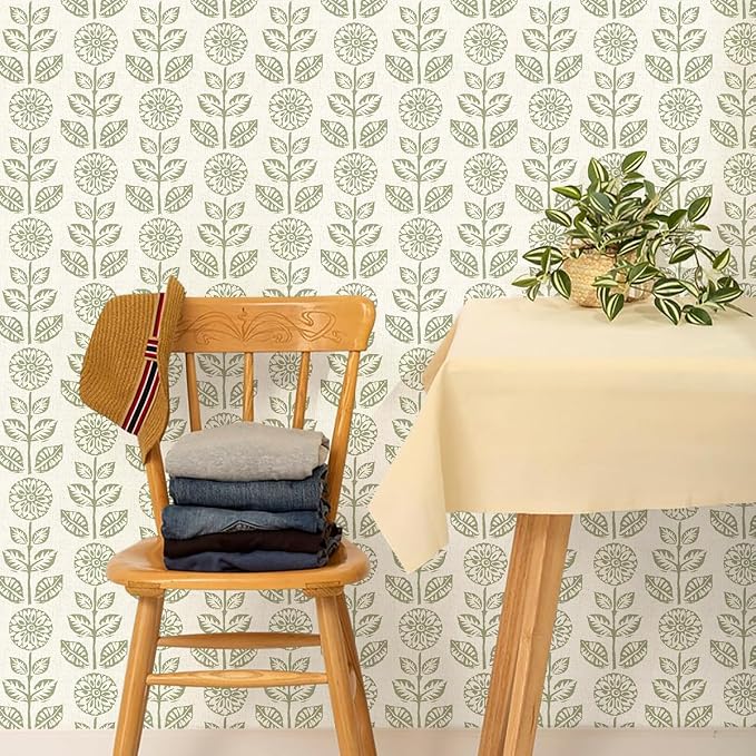 Wudnaye Vintage Floral Peel and Stick Wallpaper Beige Floral Contact Paper 17.7in × 118.1in Tulip Self Adhesive Wallpaper Boho Flowers Removable Waterproof Wall Paper for Bathroom Bedroom Decorative