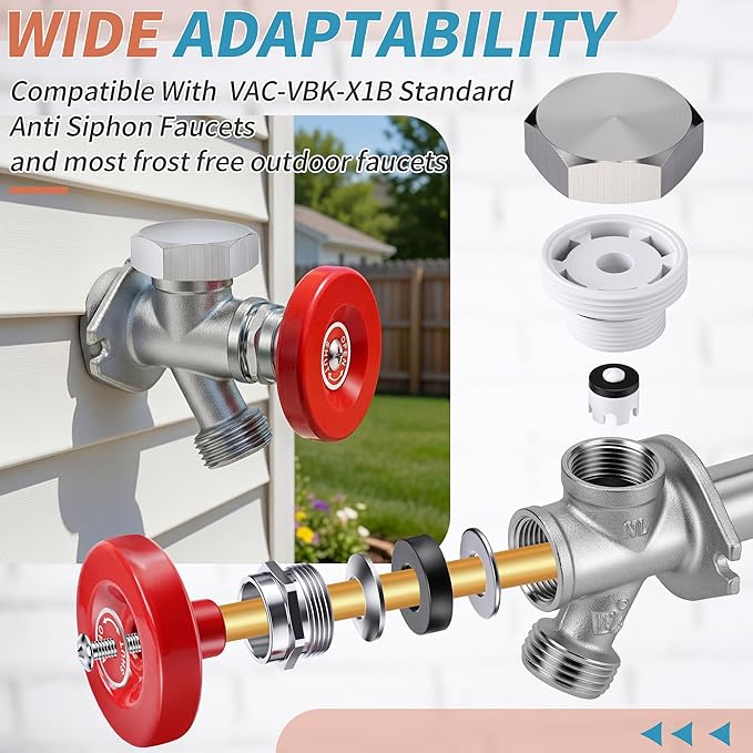 Outdoor Faucet Repair Kit, ASSE 1019-A Metal Vacuum Breaker and Handle Kit, Anti Siphon Frostproof Valve Replacement, Wall Hydrant Fix for Leaks and Frozen Pipes, Outside Faucet Repair