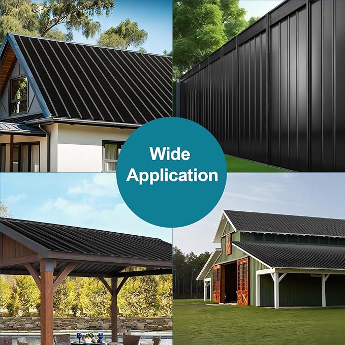 NeatiEase 10 Pcs Metal Roofing Panels, 5.1 Feet Corrugated Galvanized Roofing Panels Metal Siding Panels with Steel Screws for Pergola, Gazebo, Shed, Outdoor Storage, Chicken Coop,Garages (Black)