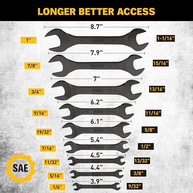 ELEAD 19-Piece Super-Thin Open End Wrench Set, Metric 5.5–27 mm & SAE 1/4"-1-1/16", CR-V Nickel Plated, 3 mm Thickness Ultra-Slim Wrench Set for Tight Spaces, Durable Roll-Up Pouch for Mechanics