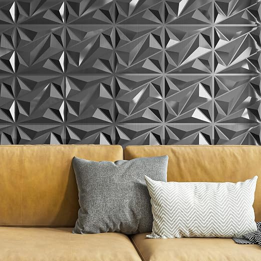 33 Pack 3D Wall Panel Diamond for Interior Wall Décor, PVC Textured Wall Panels, 12''x12'' Cover 32.Sq.Ft. Silver