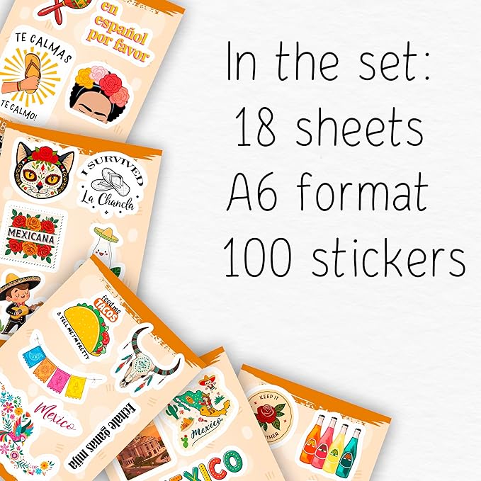 100Pcs Mexico Stickers for Scrapbooking, for Luggage, for Water Bottle - Mexican Stickers and Decals - Mexico Party Supplies & Decorations - Mexican Gifts for Women & Men