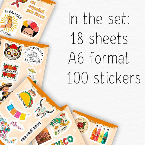 100Pcs Mexico Stickers for Scrapbooking, for Luggage, for Water Bottle - Mexican Stickers and Decals - Mexico Party Supplies & Decorations - Mexican Gifts for Women & Men