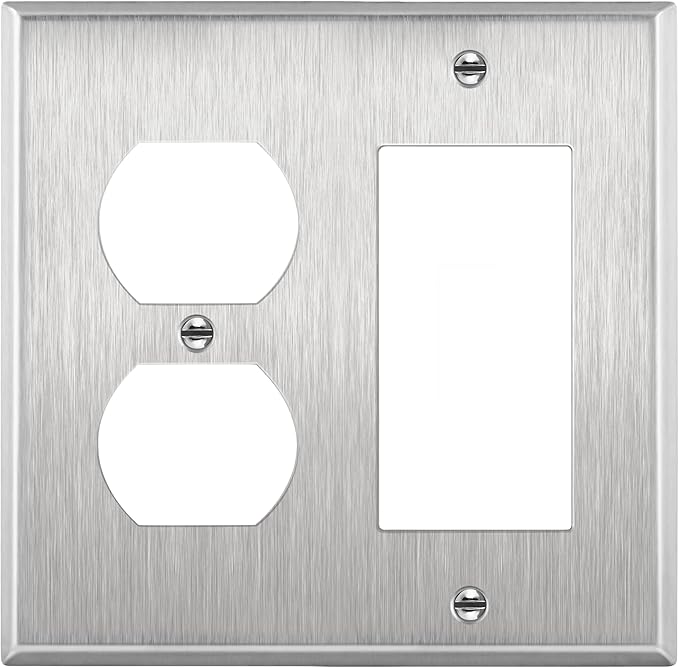 ENERLITES Combination Duplex Receptacle Outlet or Decorator Light Switch Metal Wall Plate, Corrosive Resistant, Size 2-Gang 4.50" x 4.57", 772131, 430 Stainless Steel, UL Listed, Silver