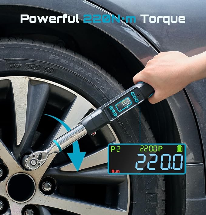 Seesii 3/8" Digital Torque Wrench, 0-162 ft-lb/0-220 N·m, ±2% Accuracy | Buzzer & LED Alert, Peak & Track Mode, Dual Direction Ratchet, 5 Units of Measure, for Bike, Motorcycle, Automotive Repair