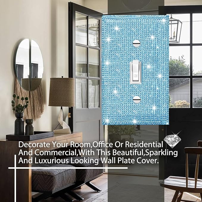 Shiny Blue Single Toggle Light Switch Plate Blue Rhinestones Wall Plates Light Switch Cover Plate Decorative Switch Covers Wall Plate