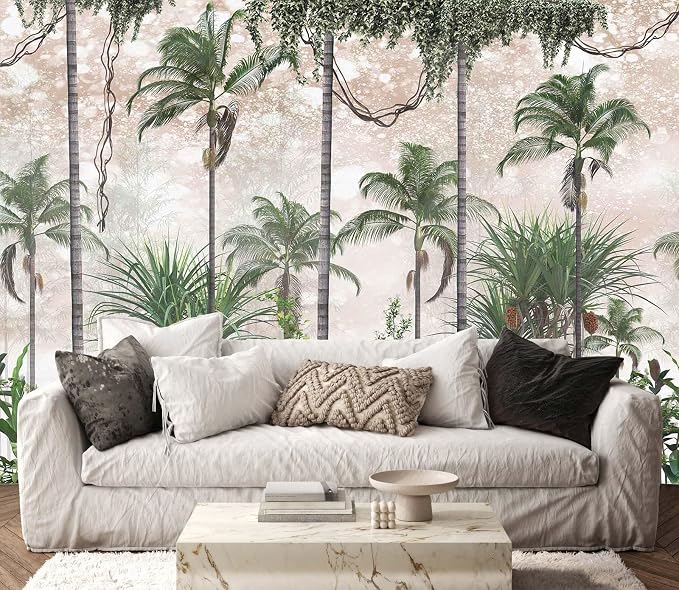 Jdayda Tropical Forest Landscape Wallpaper Palm Tree Large | 170"x120" Not Self-Adhesive Art Wall Mural for Bedroom Livingroom