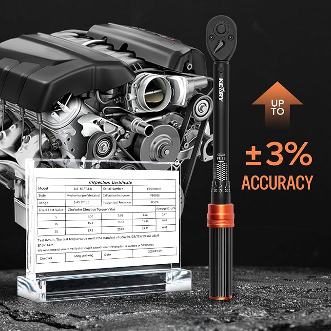 Kerry 3/8" Spark Plug Torque Wrench Set, 14mm 16mm Magnetic Swivel Sockets | 5-45 ft-lb 10-Piece Kit with 5/8", 3/4", 13/16", 14mm, 18mm 6-Point Sockets, Extension and Universal Joint for Easy Removal