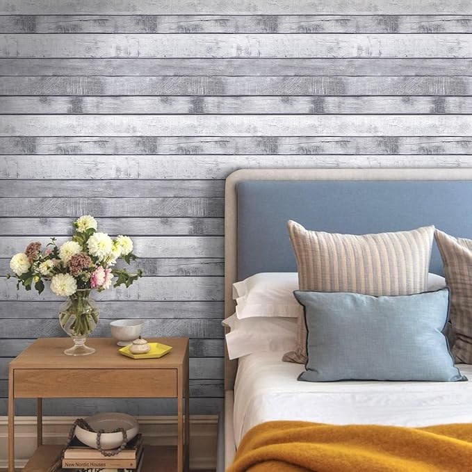 COMSTICKC Peel and Stick Faux Wood Wall Panels Shiplap Vintage Gray, 10 Pcs of 12" x 12", Not Real Wood, Thin PVC 3D Fake Wood Self-Adhesive Wall Covering Wallpaper for Interior Farmhouse Decor