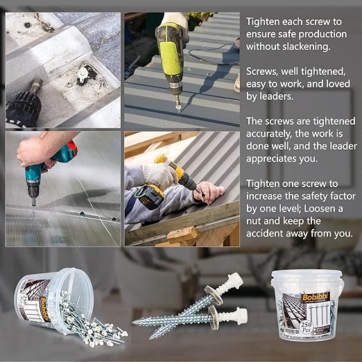 Metal Roofing Screws 10 x 2-1/2 inch, Brite White Hex Head Sheet Metal Roof Screw with EPDM Washer for Corrugated Roofing (250Pcs)