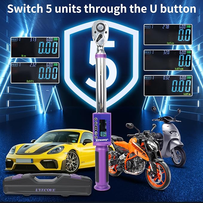 Digital Torque Wrench 1/2 Drive, (8.1-147.5 FT-LB/11-200N.M) ±2% High Accuracy Digital Torque Wrench, With Vibration, Buzzer and LED Alert