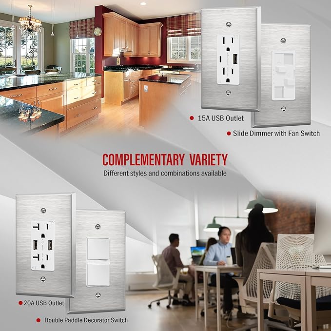 ENERLITES Decorator Switch or Receptacle Outlet Metal Wall Plate, Corrosion Resistant, Over Size 1-Gang 5.5" x 3.5", UL Listed, 7731O, 430 Stainless Steel, Silver