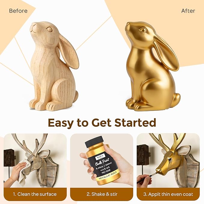 Nicpro Gold Chalk Paint for Furniture, 8.45oz/250ml, All-in-One Metallic Gold Leaf Paint with Built-In Primer & Topcoat, Soft Gloss Finish, Non-Toxic Chalk Paints for Wood, Metal & Home Decor