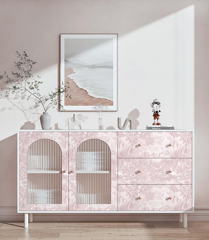 Heroad Peel and Stick Wallpaper Pink and White Vintage Forest Animals Floral Wallpaper Removable Self-Adhesive Contact Paper for Bedroom Living Room Cabinets Decoration Thicken Vinyl 17.3" x 78.7"