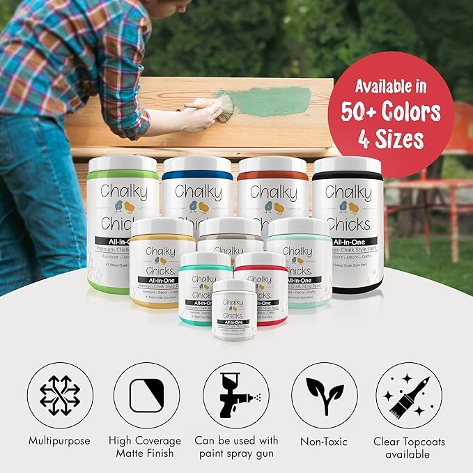 Chalky Chicks 4 Fl Oz Matte Poppy (Deep Red-Pink) Chalk Paint for Furniture Without Sanding - No Prep Furniture Paint No Sanding All in One for Crafts, Wood, Walls, Cabinet, Metal, Dresser, Farmhouse