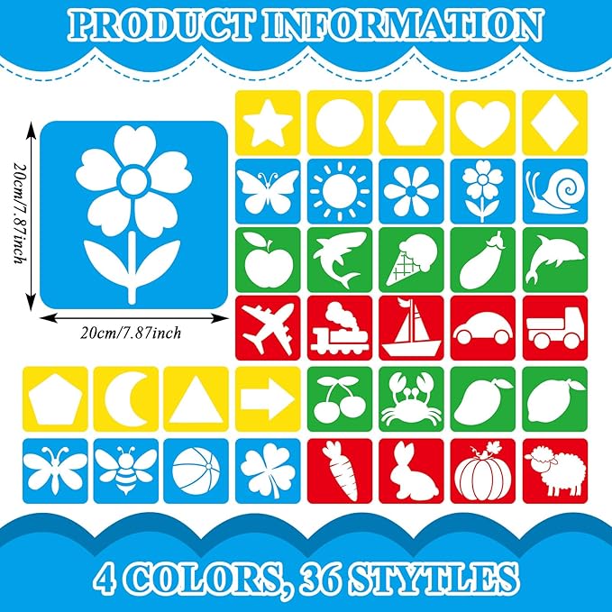 36pcs Drawing Stencils for 8 Inch Sidewalk Chalk Stencils Painting Large Washable Reusable Themed Shape Template