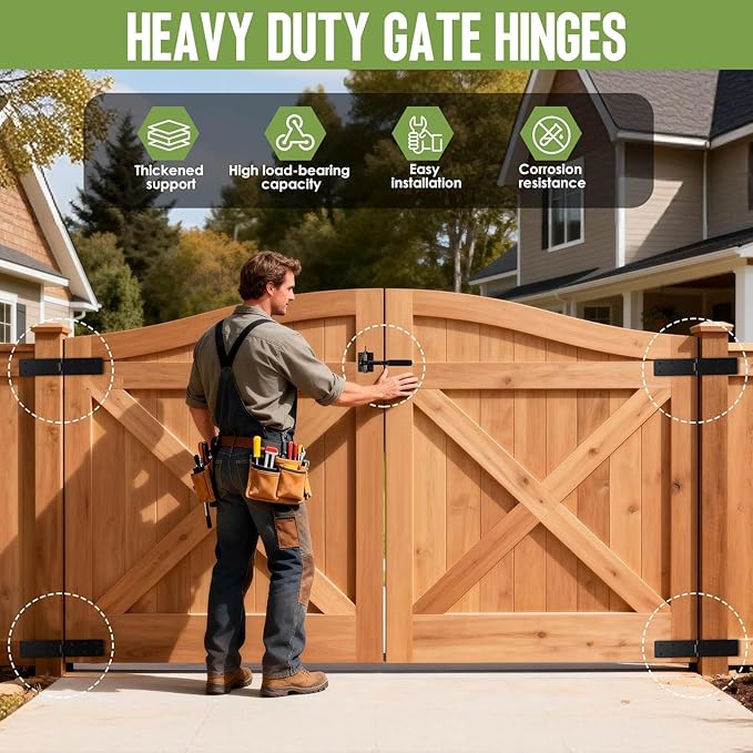 Heavy Duty Gate Hinges,270° Solid Double Layer Folding Butt Hinges with Electroplating for Heavy Plywood, Backyard Wood Gates and Fence(4 Pack)