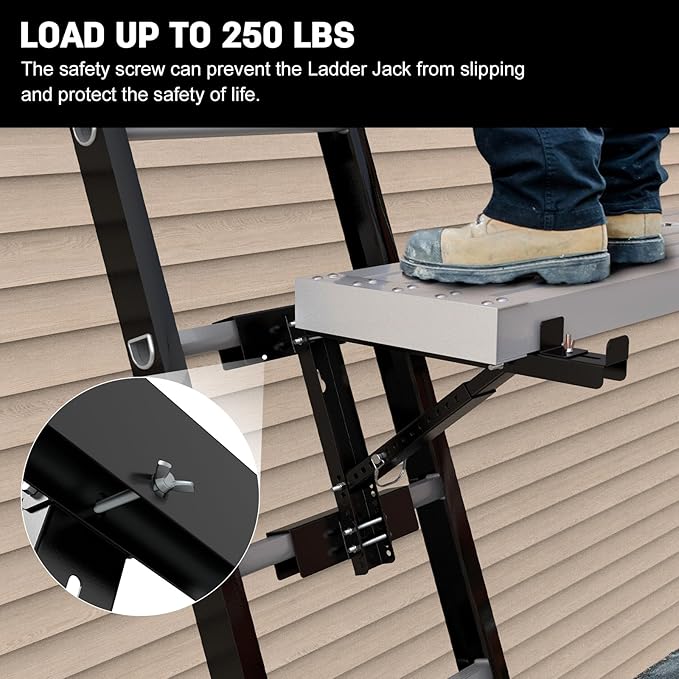 New Upgraded Adjustable Ladder Jacks 2 Pack for Scaffolding Platform, Two-Rung Short Body Extension Ladder Jack Scaffold Bracket, Black Ladder Platform Accessories, Ladder Jack Part for Working Stage