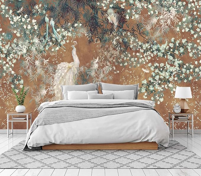 Cliouar-Wall Mural Wallpaper for Bedroom Living Room White Peacock 103" x 69"(Not Peel and Stick)