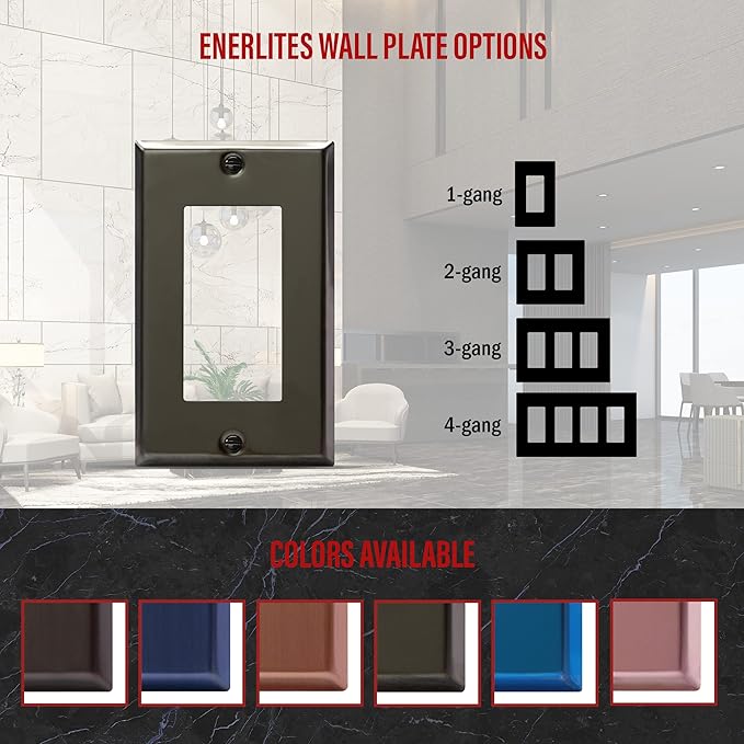 ENERLITES Decorator Switch Metal Wall Plate, Stainless Steel Outlet Cover, Corrosion Resistant, Standard Size 1-Gang 4.50" x 2.76", Stainless Steel 201, 7731-PBK, Polished Black