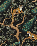 Black Vintage Peacock Tiger Peel and Stick Wallpaper 17.5" x 78" | Waterproof Vinyl Self Adhesive Removable Renter Friendly Floral Contact Paper