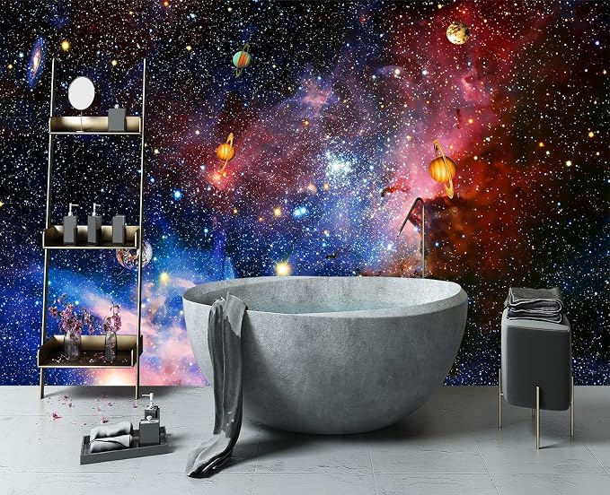 YIHWM-Peel and Stick Galaxy Wallpaper Universe Planet Starry Sky wall Mural | Tear-resistant,with a substantial feel;Will not be damaged during repositioning.Boy's Room,kids room wallpaper.S-80"x58"