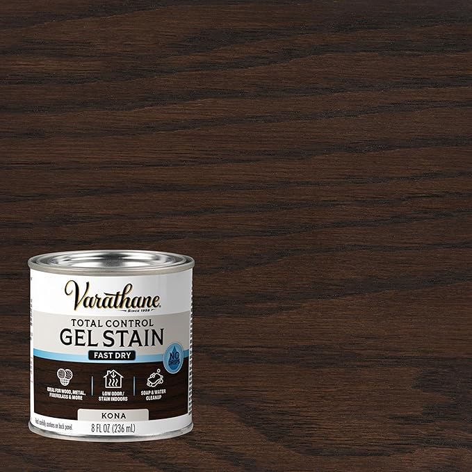 Varathane Total Control Gel Stain | Low Odor Water-Based Formula | Thick Gel Formula for Vertical Surfaces | Ideal for Wood, Metal & Fiberglass | Half Pint | Kona