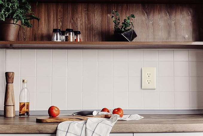 Henne Bery Modern Edge Decorative Wall Plate Switch Plate Outlet Cover, Durable Solid Zinc Alloy (Single Duplex 3PK, Light Almond)
