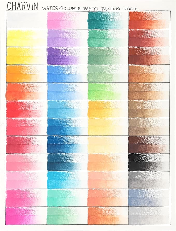 Charvin Artist Colored Chalk Pastels (24 Sets of 48 Pastels) - Water Soluble, Assorted Pastel Color Sticks for Wet, & Dry Painting