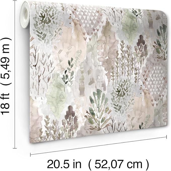 RoomMates RMK12331PLW Taupe Watercolor Tree Mosaic Peel and Stick Wallpaper, Beige/Grey