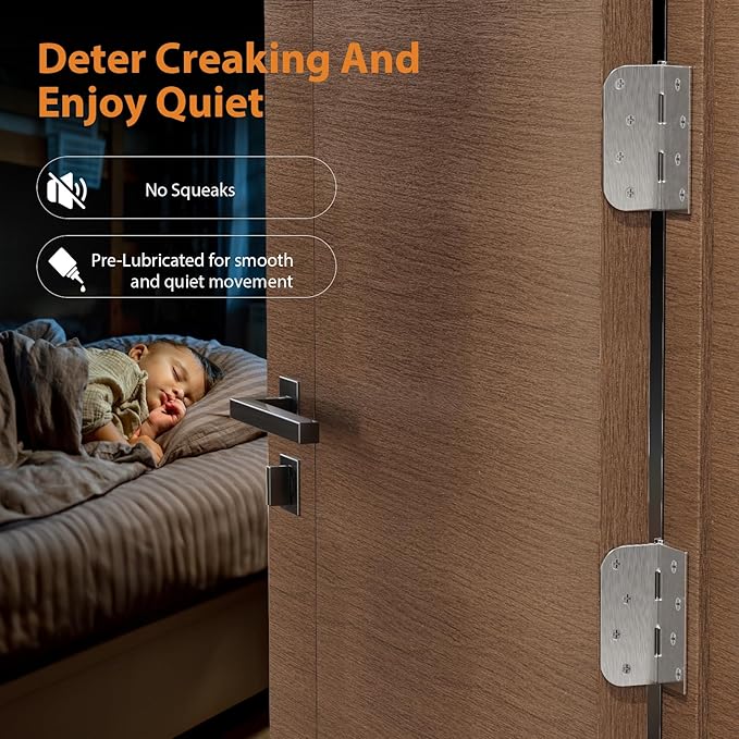 3 Pack Brushed Nickel Door Hinges, 4 Inch Exterior Door Hinges with Square & 5/8" Radius, 4 in Satin Nickel Heavy Duty Residential Front and Back, Removable Pin & No Squeaks