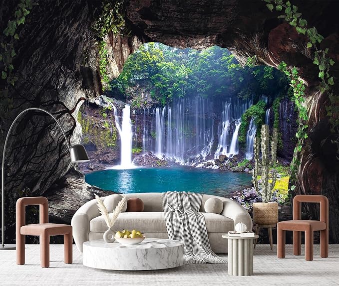 YQWDMX - 3D Cave Waterfall Peel and Stick Wallpaper Mural for Bedroom ZY07 S