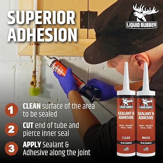 Liquid Rubber Caulk - Hybrid Silicone Adhesive and Protective Sealant, Clear, 2 Pack