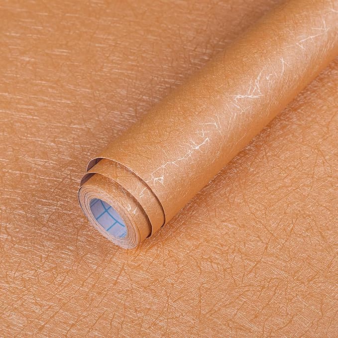 Cream Peel and Stick Self Adhesive Wallpaper Countertop Contact Paper | Orange Removable Embossed Silk Waterproof Bathroom Wallpaper 15.7" X 118" Kitchen Vinyl Wrap for Cabinet Shelf Liner Paper