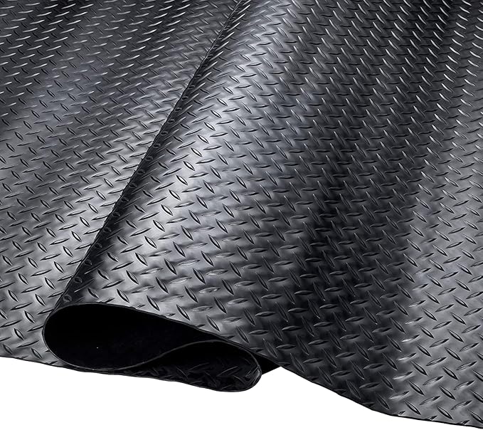 SEAL 6 x 20 FT Premium Garage Floor Mat, Solid 2.8mm Thick Lay-Flat Black Commercial Grade Heavy Duty Parking Mat for Garage Floor, Golf Cart, Water/Stain Resistant Runner (Embossed Diamond Plate)