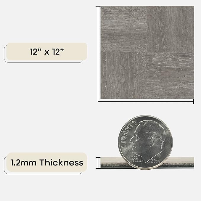 Nexus Self Adhesive 12-Inch Vinyl Floor Tiles, 20 Tiles - 12" x 12", Charcoal Grey Wood Pattern - Peel & Stick, DIY Flooring for Kitchen, Dining Room, Bedrooms & Bathrooms by Achim Home Decor