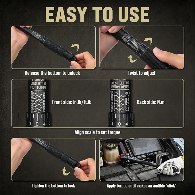 3/8 Torque Wrench 10-80 Ft-Lb, Click Torque Wrench 3/8 Drive | Reinforced Steel Gears, Quick-Release Head, Non-Blurry Laser Markings, 98% Efficiency Boost, Pro Cr-V for Auto & Motorcycle